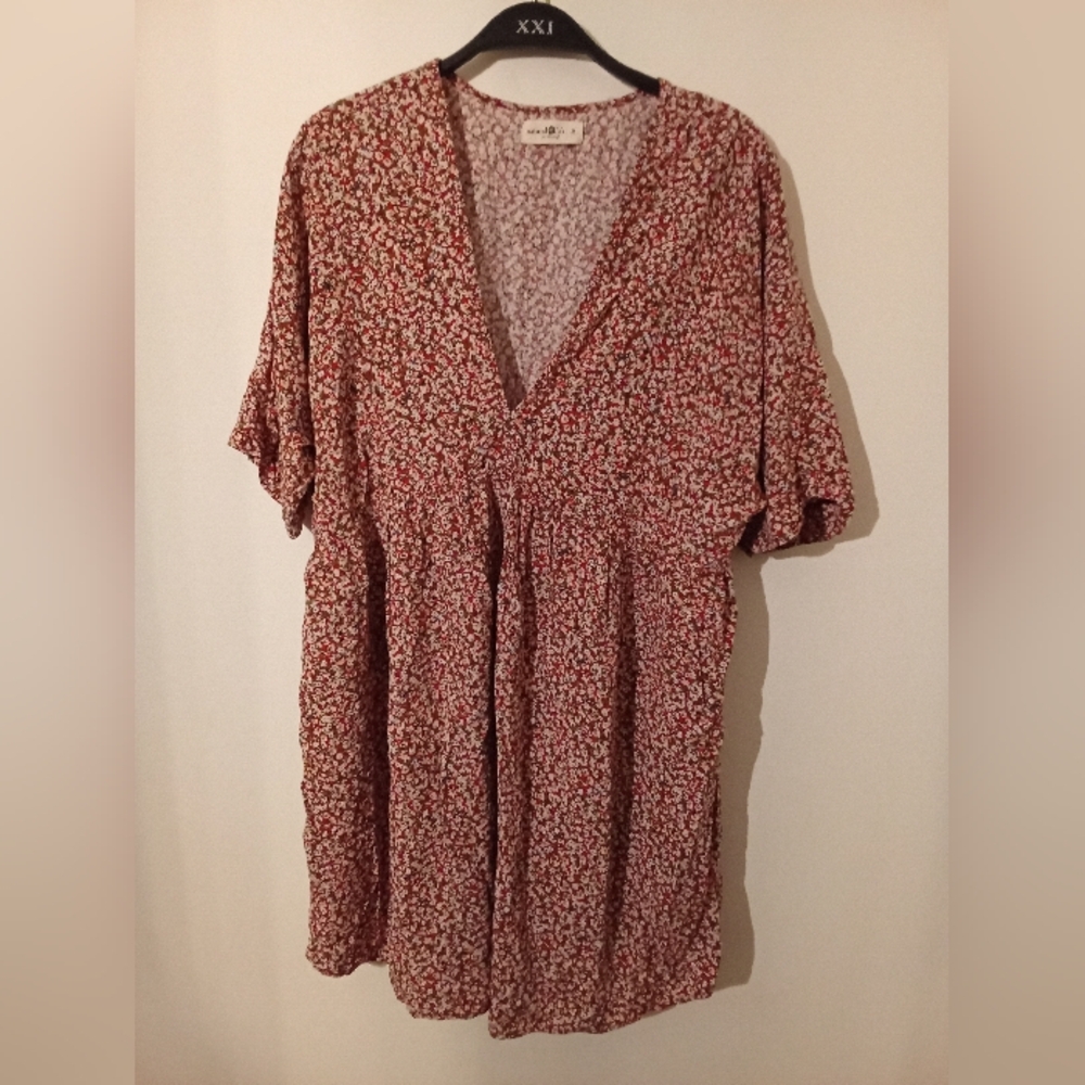 Natural Life Floral V-neck Multicolor Rayon Dress Size M
